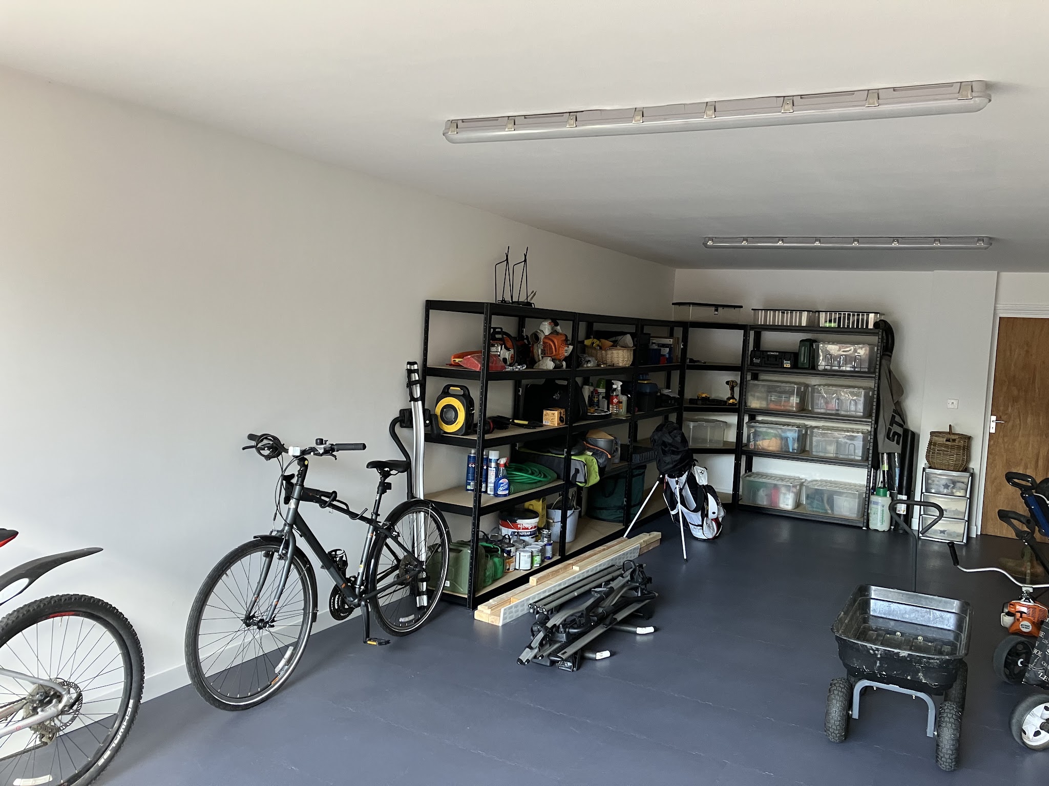 Finished garage interior with smooth white walls